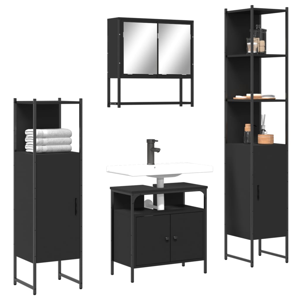 vidaXL Ensemble de meubles de salle de bain 4 pcs Noir Aggloméré