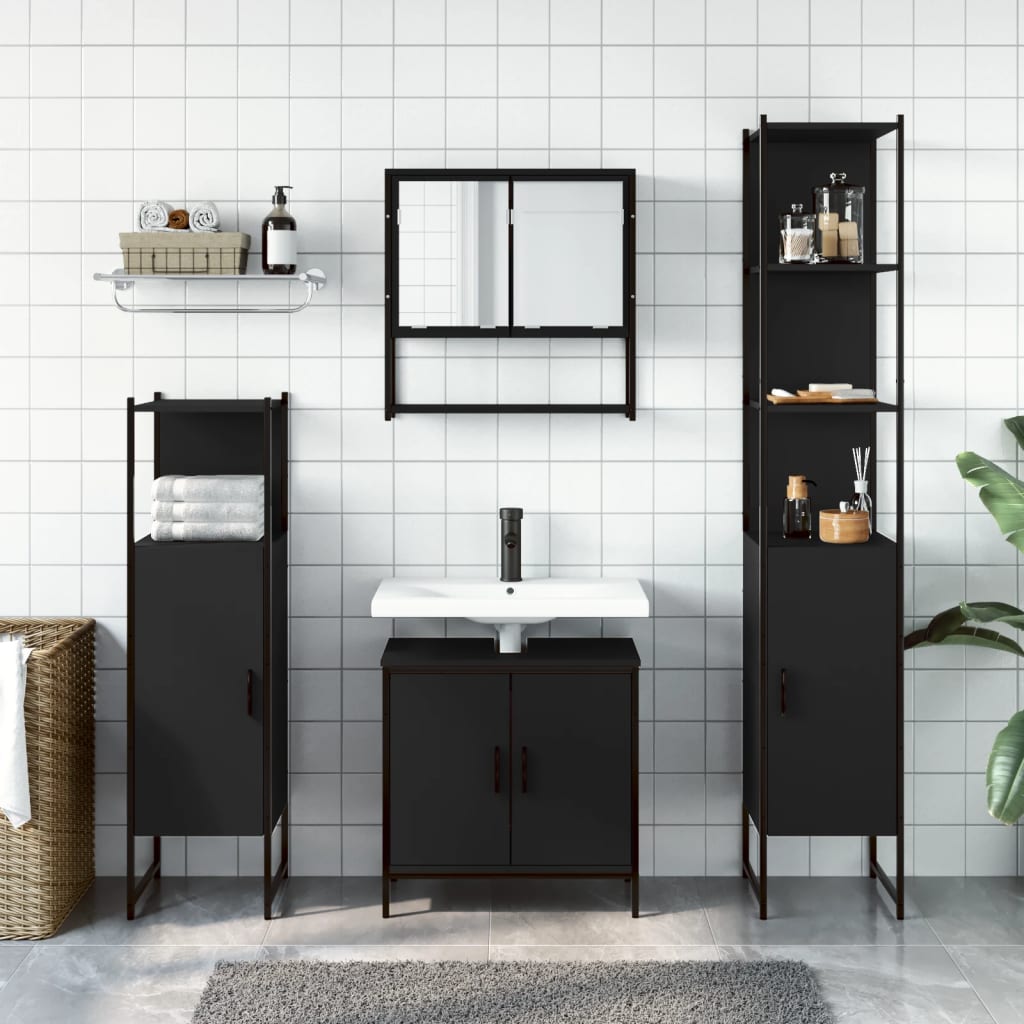 vidaXL Ensemble de meubles de salle de bain 4 pcs Noir Aggloméré
