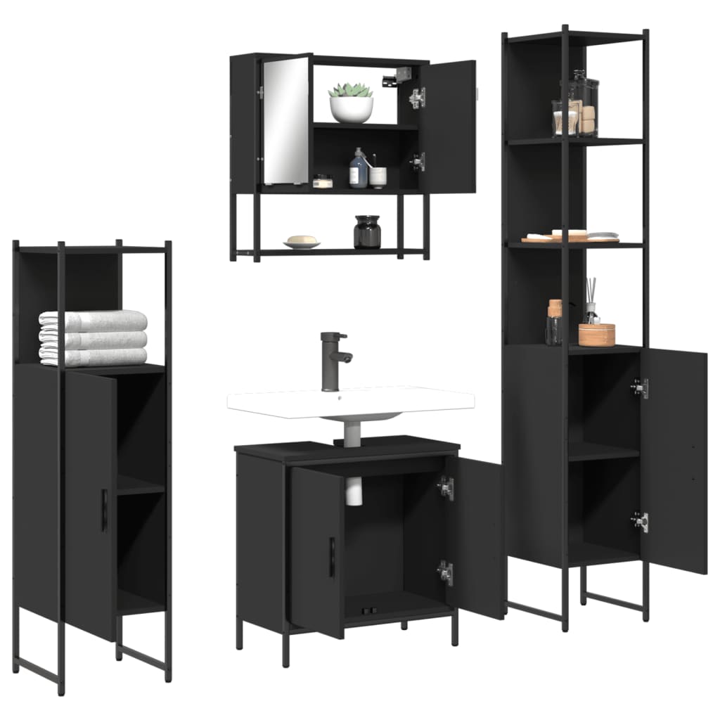 vidaXL Ensemble de meubles de salle de bain 4 pcs Noir Aggloméré