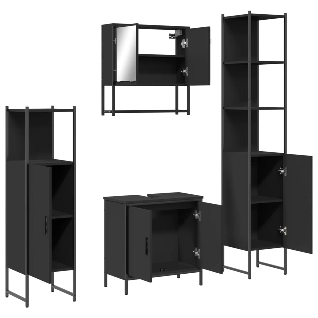 vidaXL Ensemble de meubles de salle de bain 4 pcs Noir Aggloméré