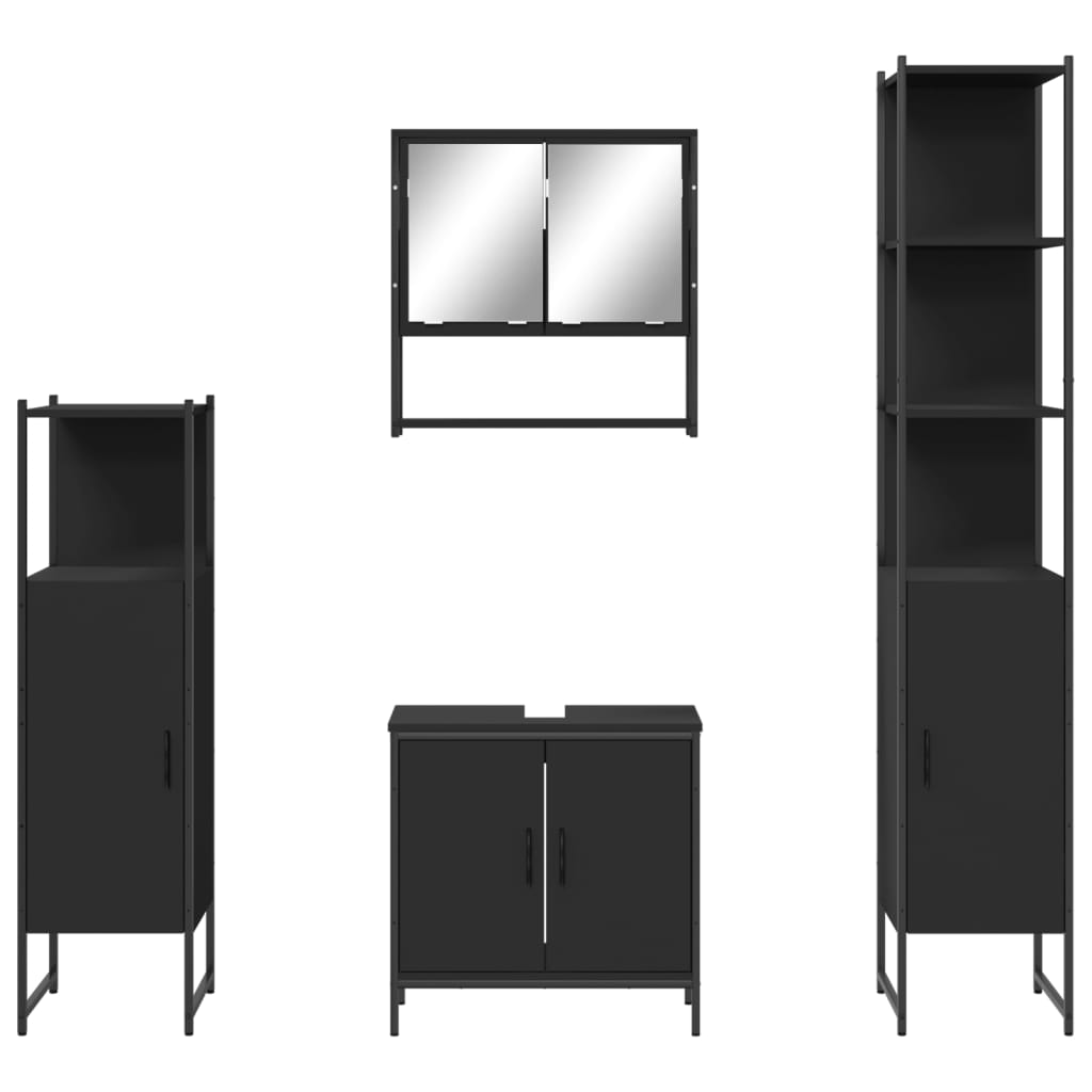 vidaXL Ensemble de meubles de salle de bain 4 pcs Noir Aggloméré