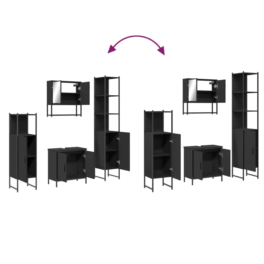 vidaXL Ensemble de meubles de salle de bain 4 pcs Noir Aggloméré