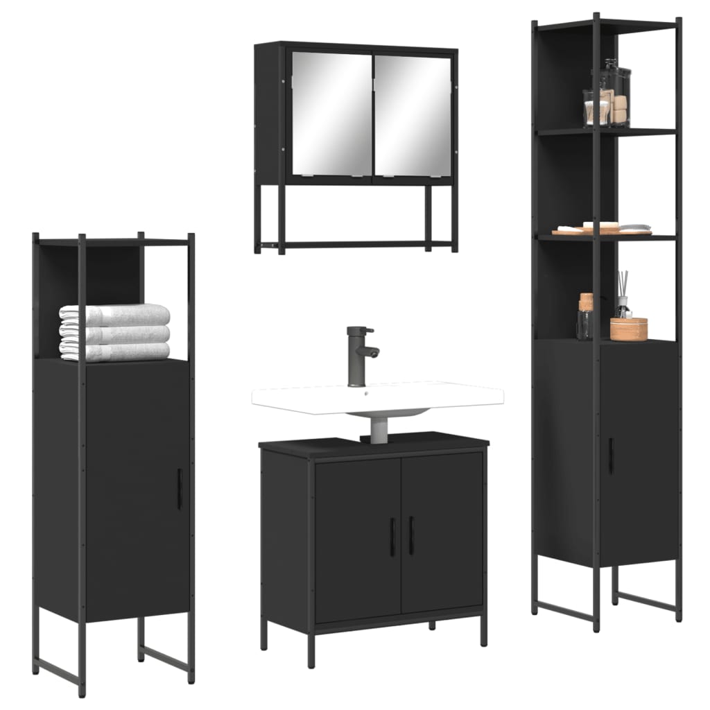 vidaXL Ensemble de meubles de salle de bain 4 pcs Noir Aggloméré