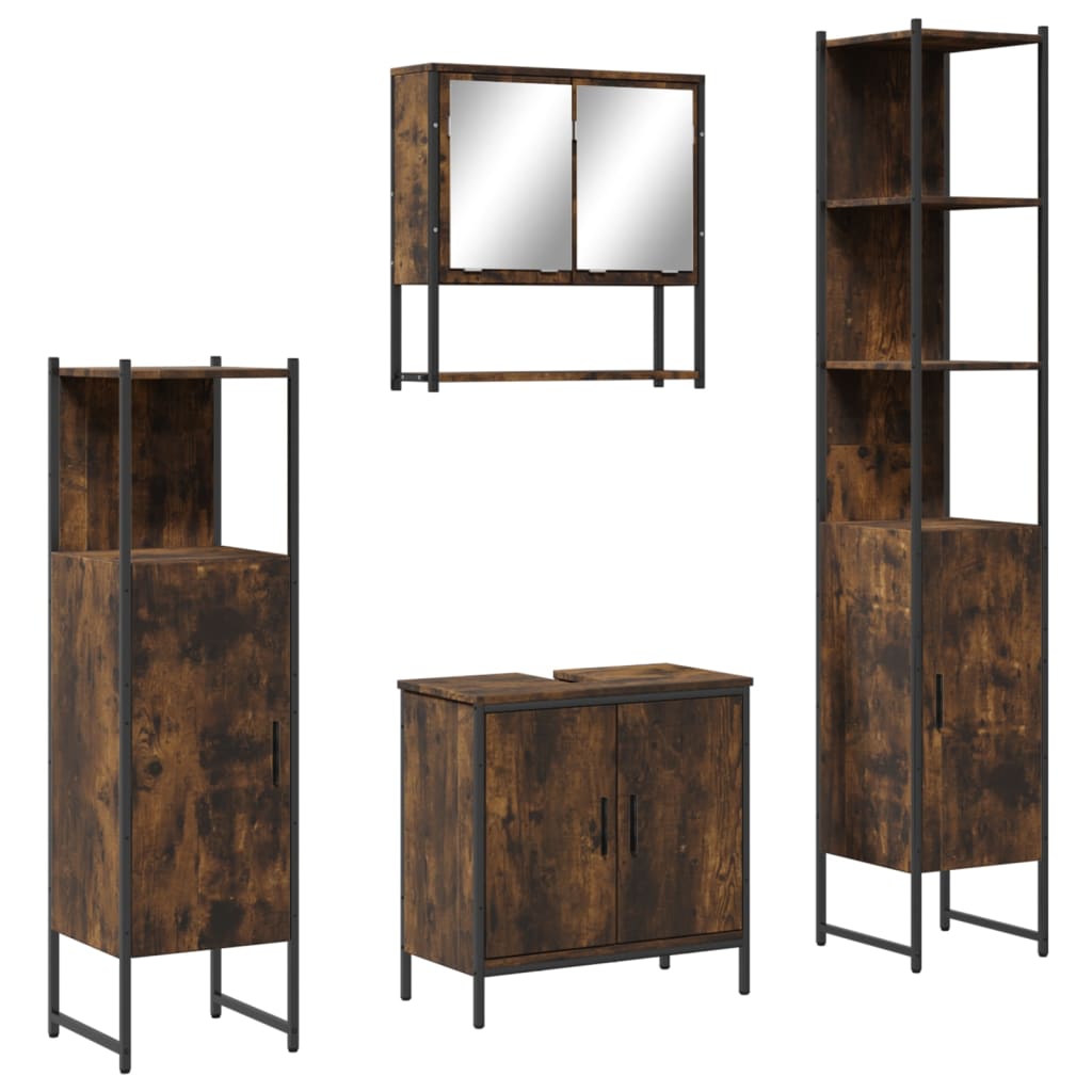 vidaXL Ensemble de meubles de salle de bain 4 pcs Chêne fumé en bois d'ingénierie
