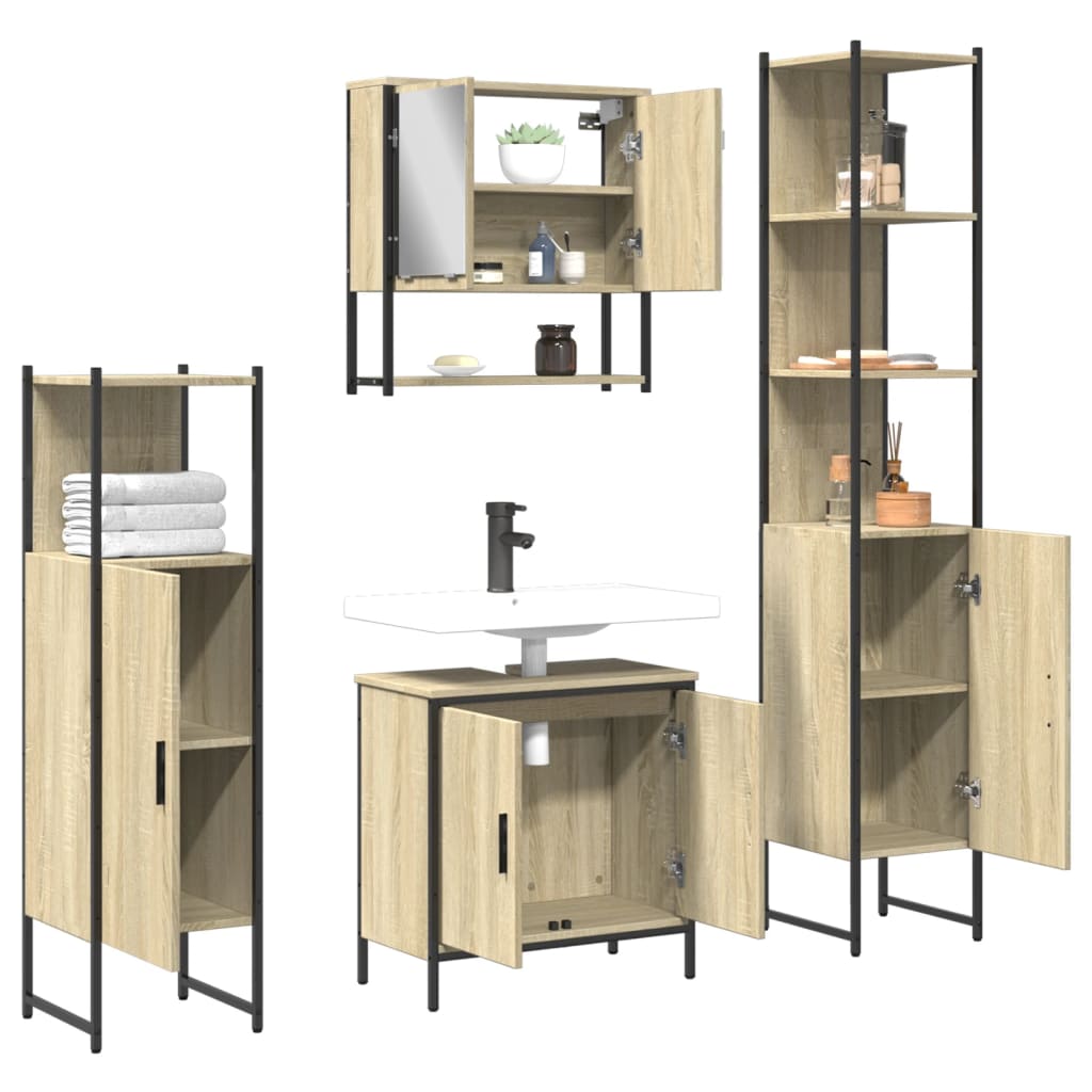 vidaXL Ensemble de meubles de salle de bain 4 pcs Chêne fumé en bois d'ingénierie