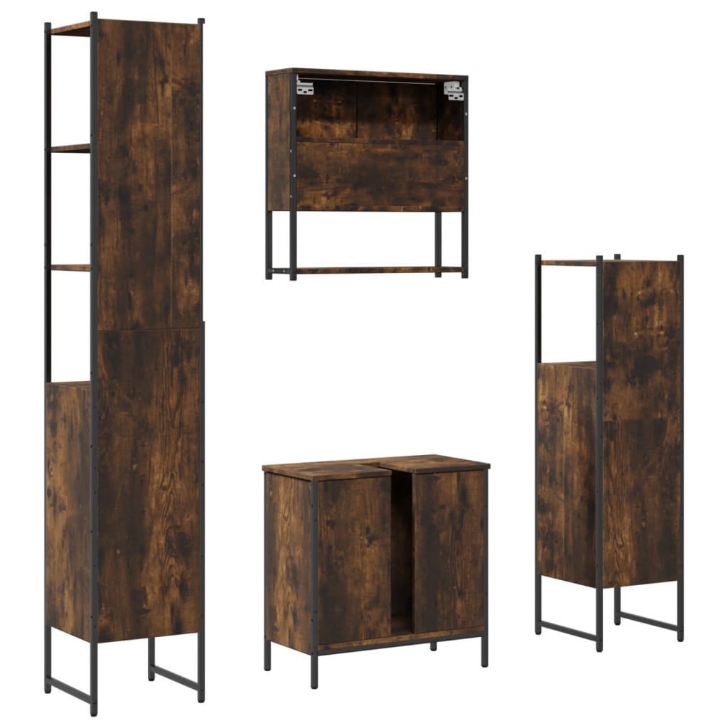 vidaXL Ensemble de meubles de salle de bain 4 pcs Chêne fumé en bois d'ingénierie