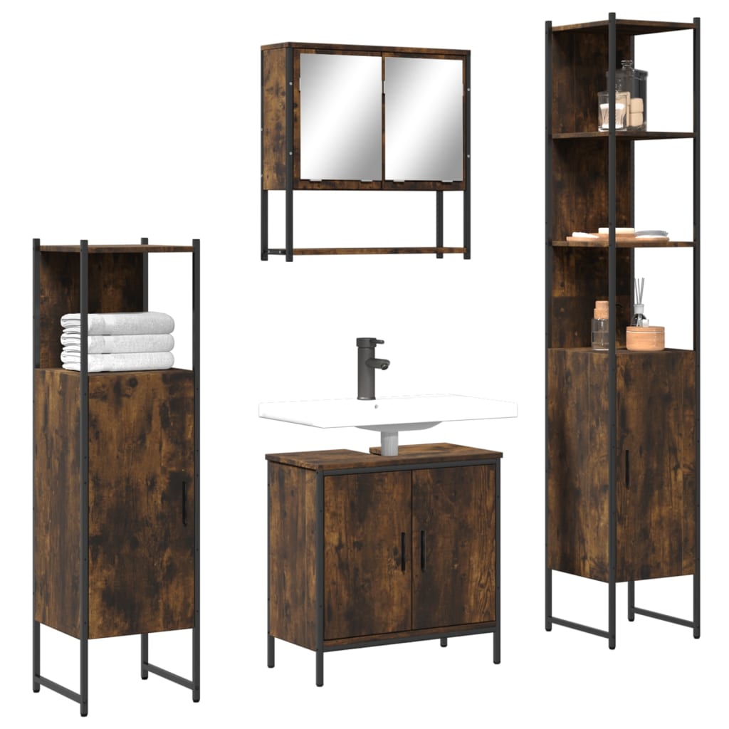 vidaXL Ensemble de meubles de salle de bain 4 pcs Chêne fumé en bois d'ingénierie
