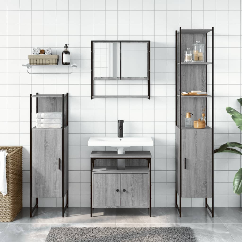 vidaXL Ensemble de meubles de salle de bain 4 pcs Gris Sonoma Aggloméré