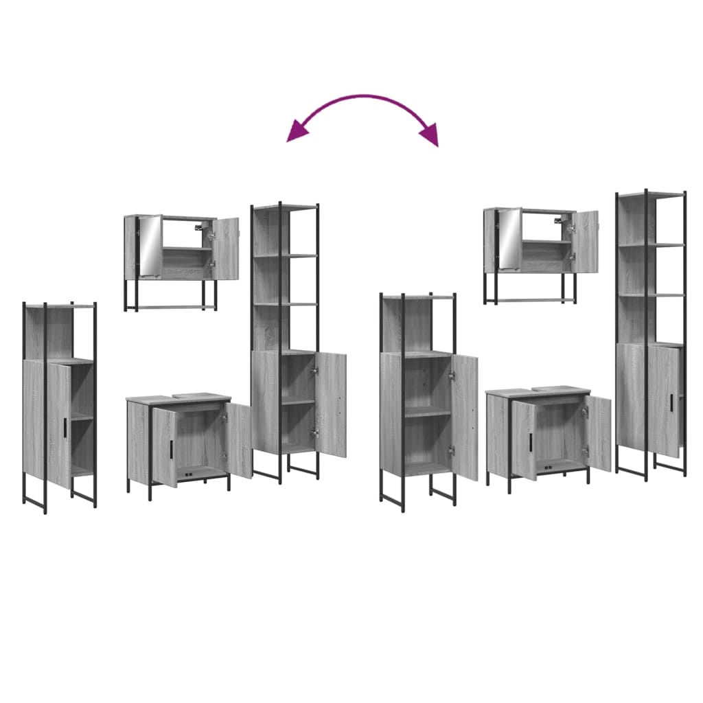 vidaXL Ensemble de meubles de salle de bain 4 pcs Gris Sonoma Aggloméré
