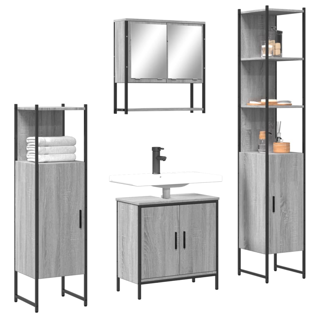 vidaXL Ensemble de meubles de salle de bain 4 pcs Gris Sonoma Aggloméré