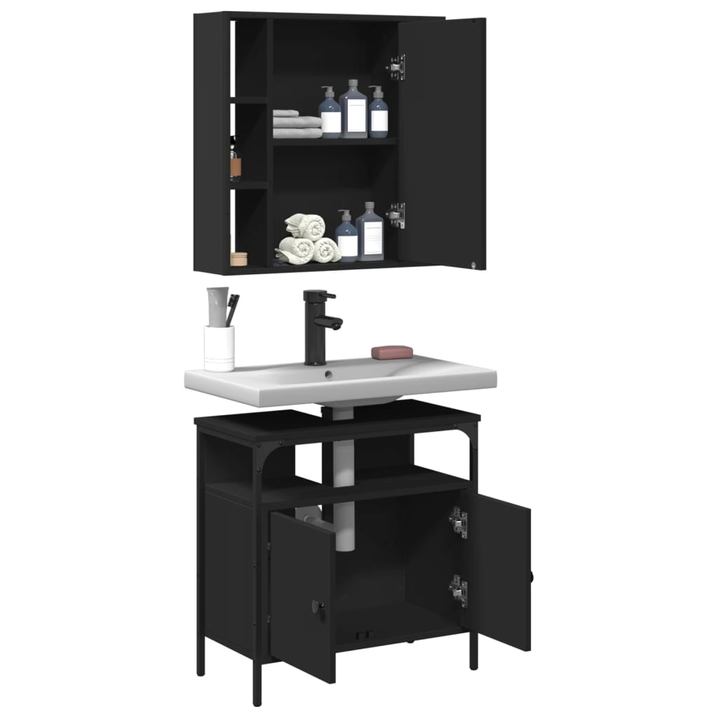 vidaXL Ensemble de meubles de salle de bain 2 pièces Noir Bois d'ingénierie