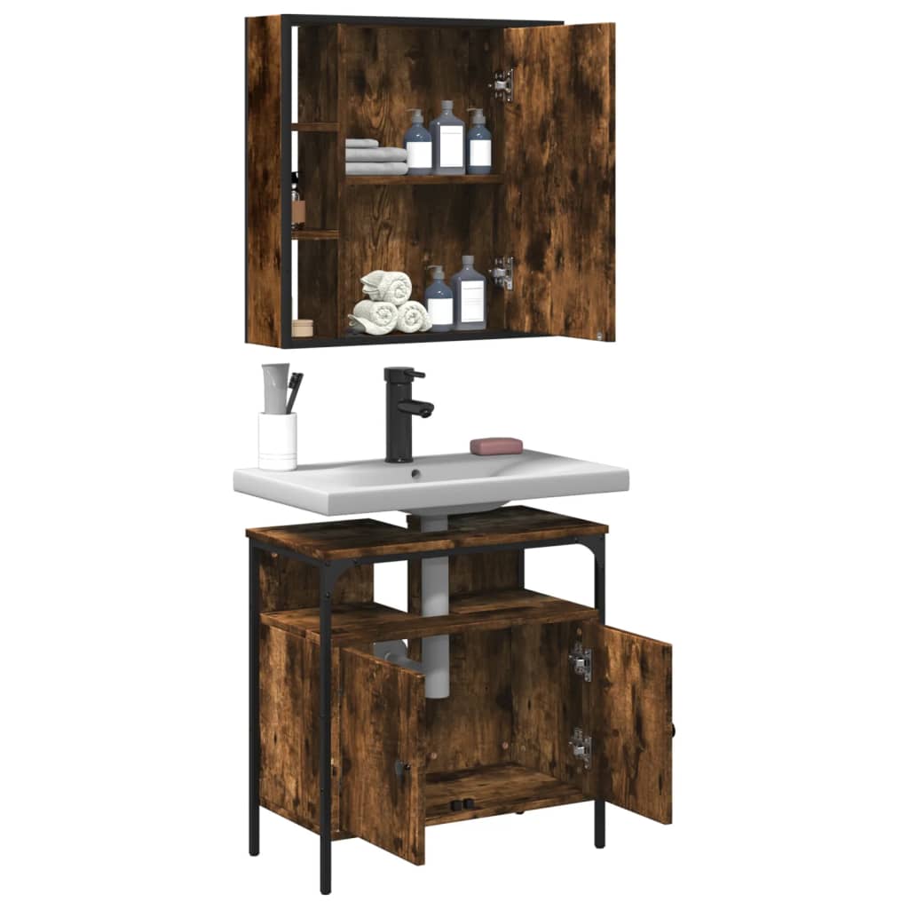 vidaXL Ensemble de meubles de salle de bain 2 pcs Bois d'ingénierie Chêne fumé