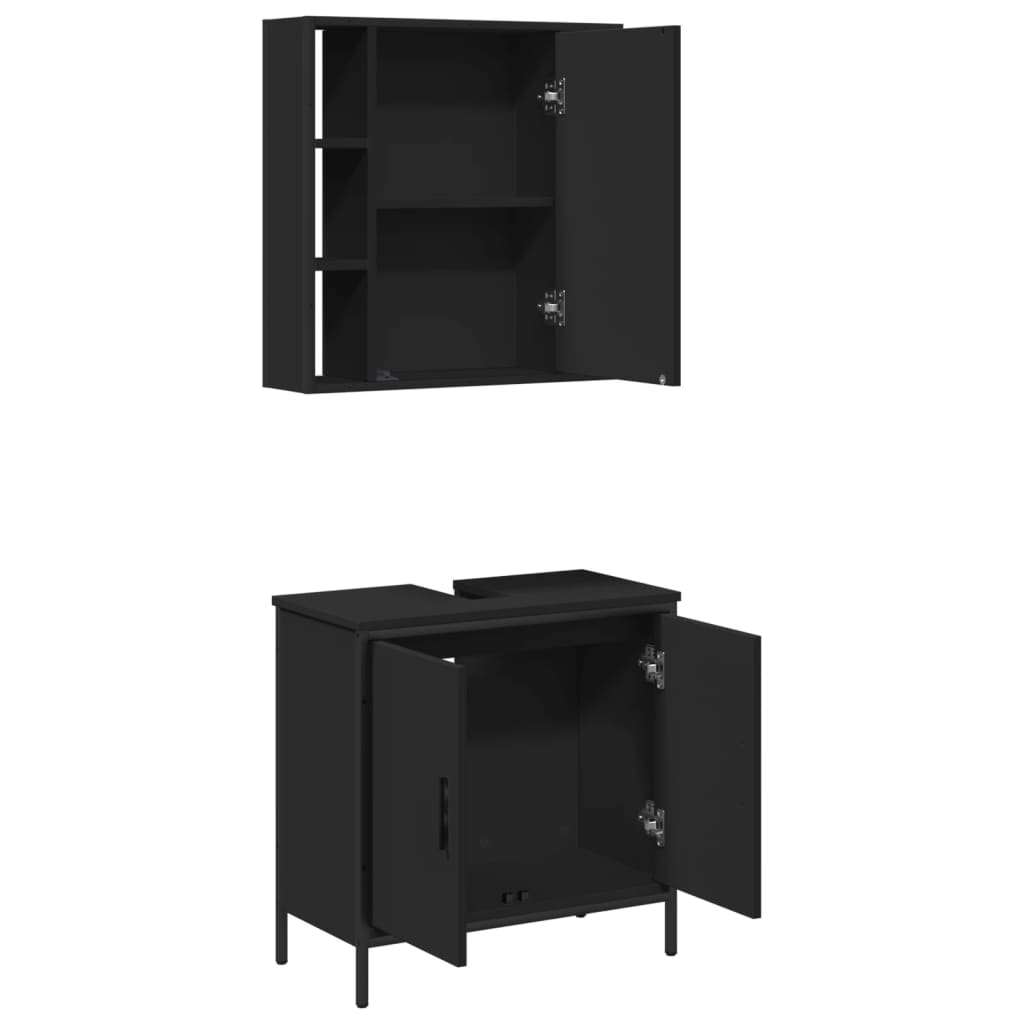 vidaXL 2-tlg. Badmöbel-Set Schwarz Holzwerkstoff