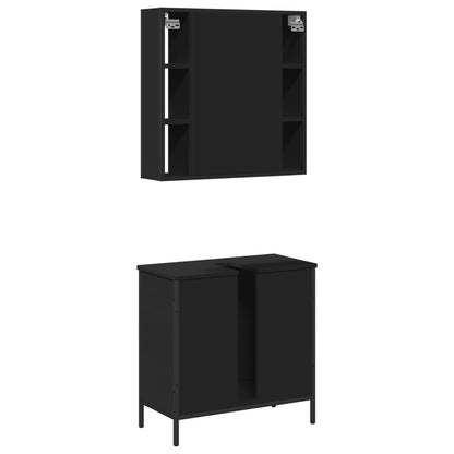 vidaXL 2-tlg. Badmöbel-Set Schwarz Holzwerkstoff