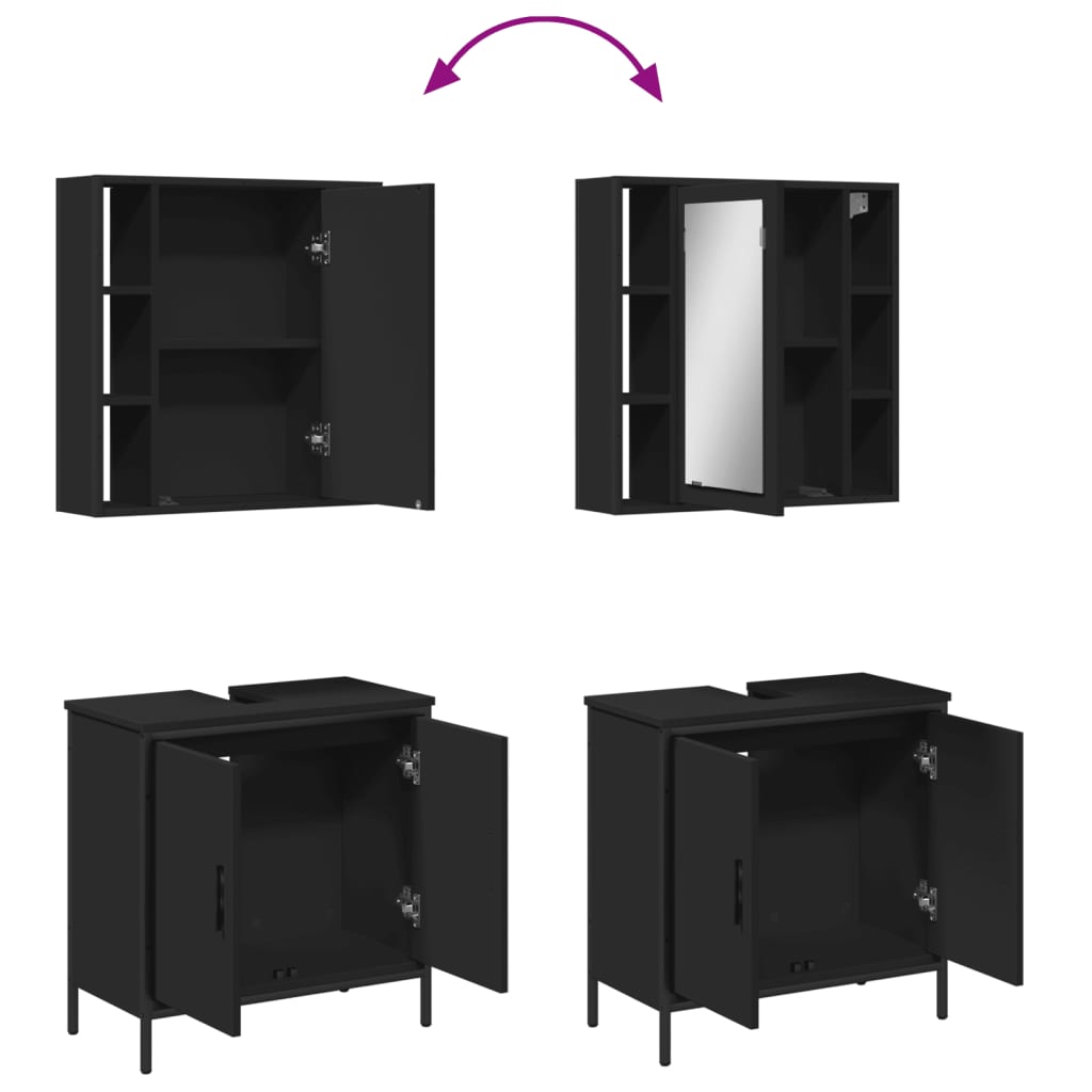 vidaXL 2-tlg. Badmöbel-Set Schwarz Holzwerkstoff
