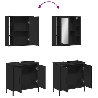 vidaXL 2-tlg. Badmöbel-Set Schwarz Holzwerkstoff