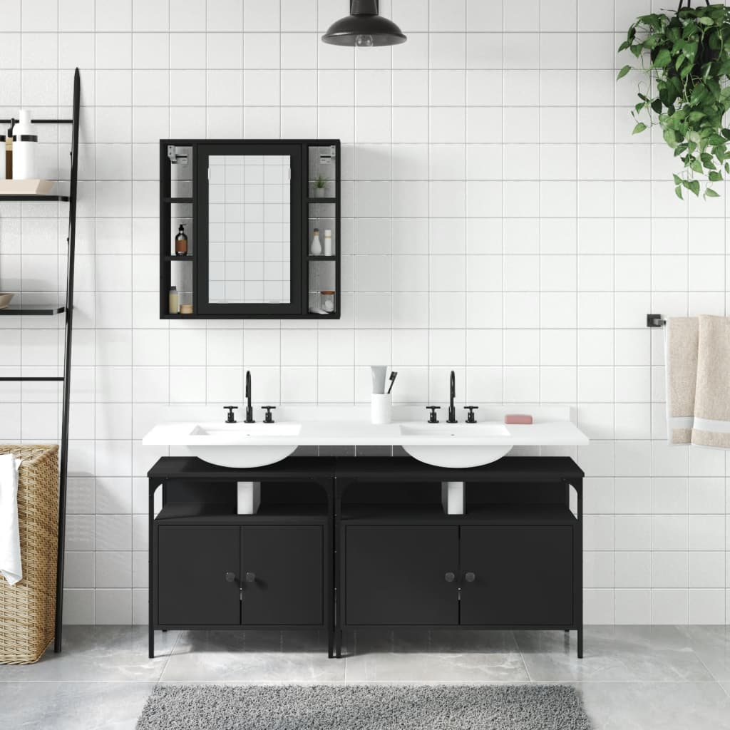 vidaXL Ensemble de meubles de salle de bain 3 pcs Noir Bois d'ingénierie