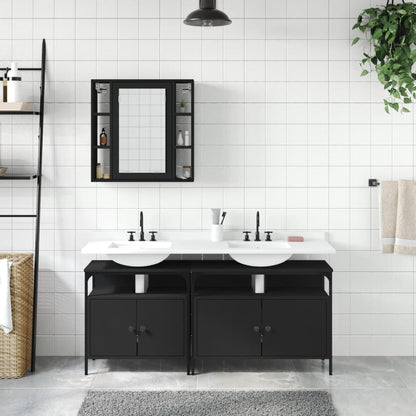 vidaXL Ensemble de meubles de salle de bain 3 pcs Noir Bois d'ingénierie
