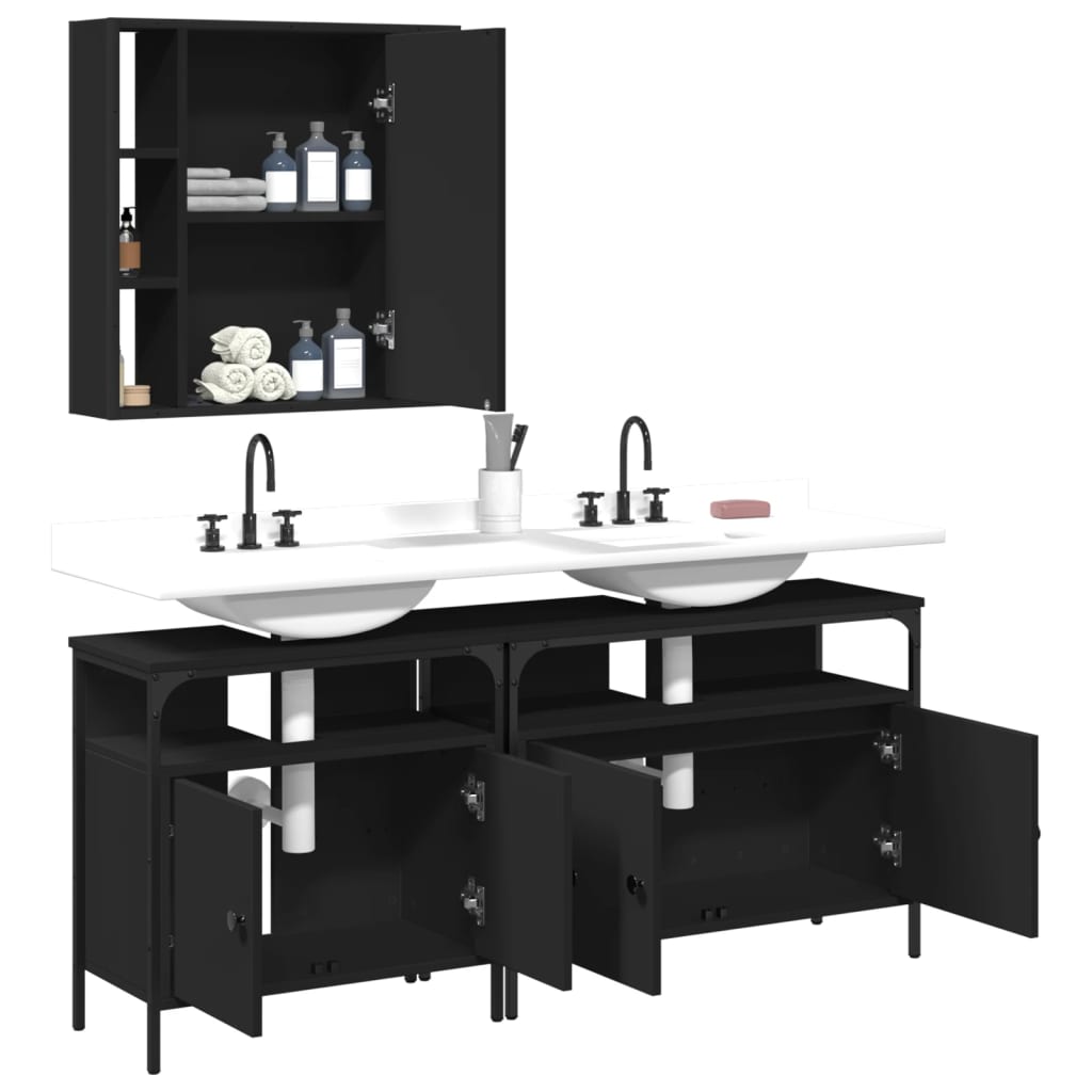 vidaXL Ensemble de meubles de salle de bain 3 pcs Noir Bois d'ingénierie