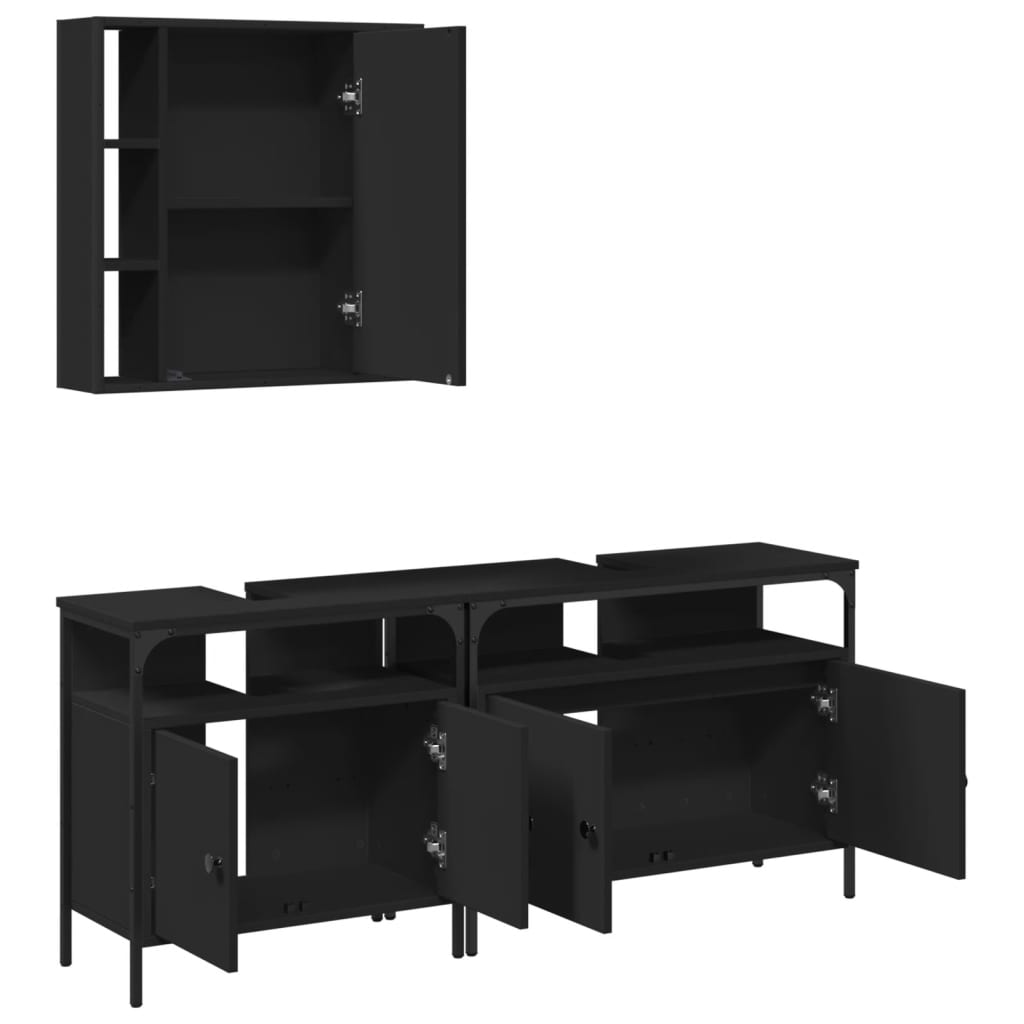 vidaXL Ensemble de meubles de salle de bain 3 pcs Noir Bois d'ingénierie