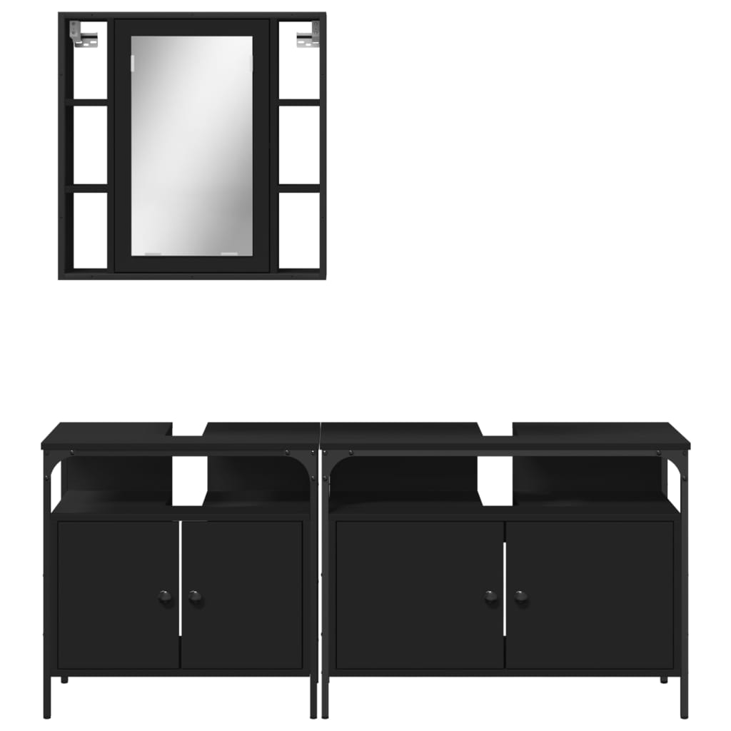 vidaXL Ensemble de meubles de salle de bain 3 pcs Noir Bois d'ingénierie