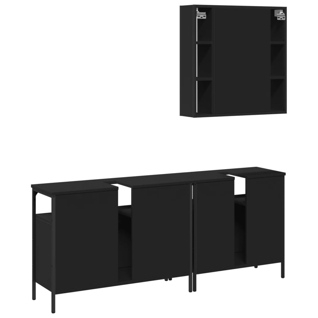vidaXL Ensemble de meubles de salle de bain 3 pcs Noir Bois d'ingénierie