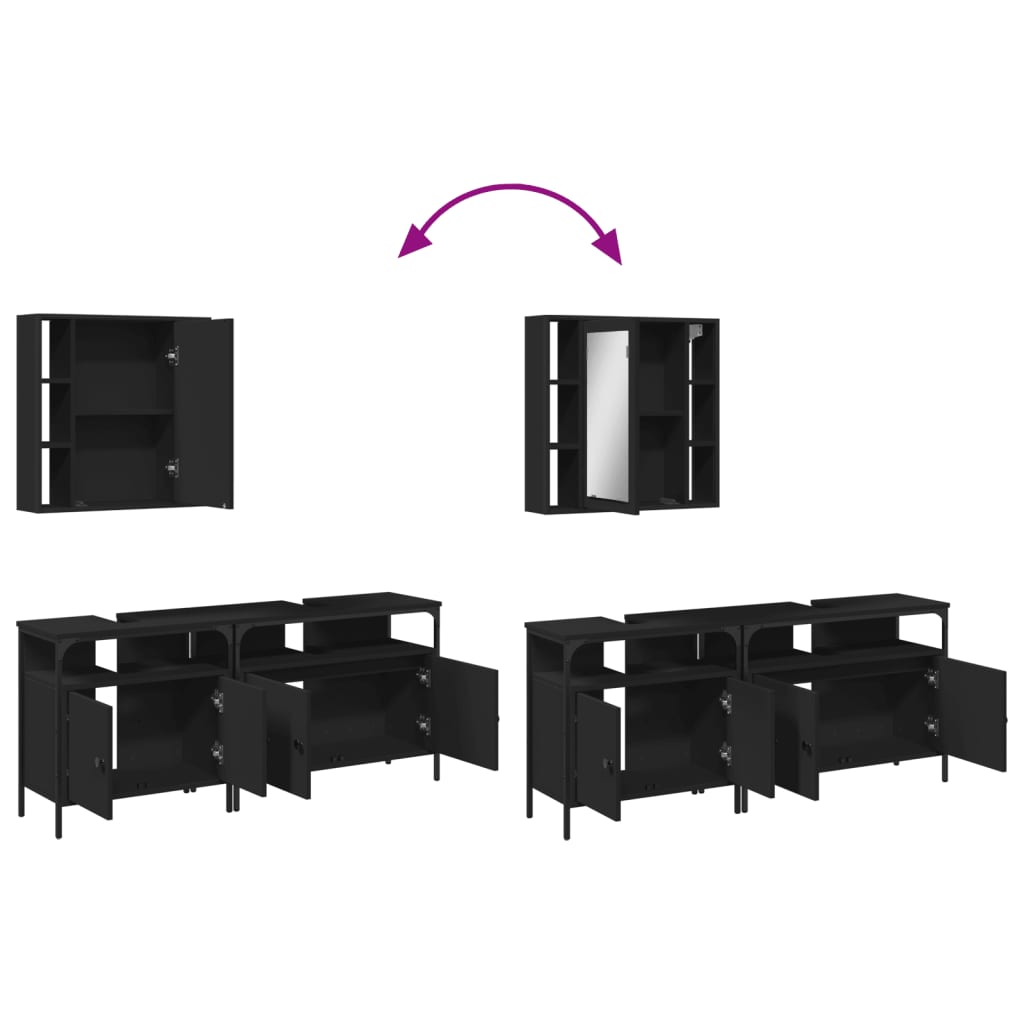 vidaXL Ensemble de meubles de salle de bain 3 pcs Noir Bois d'ingénierie