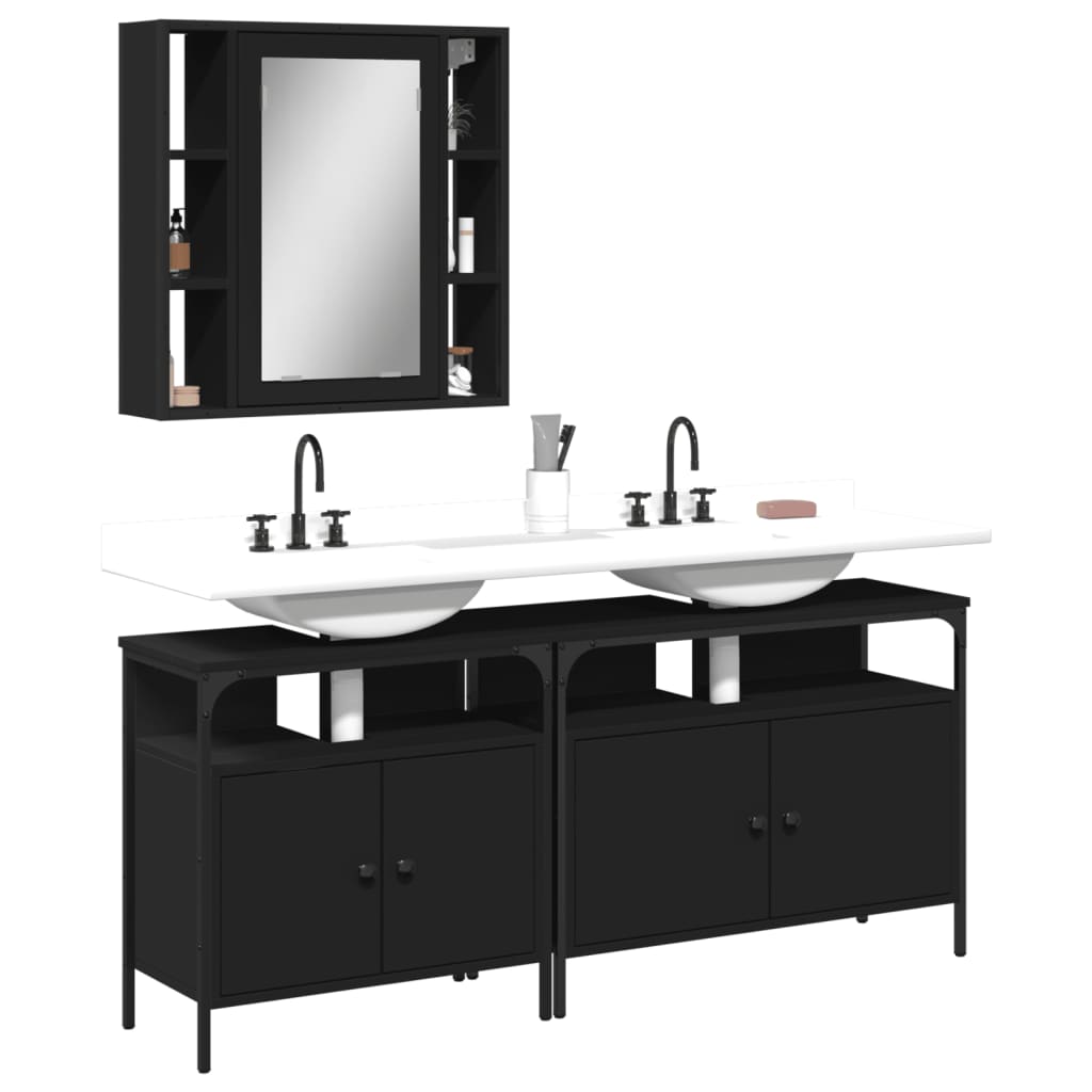 vidaXL Ensemble de meubles de salle de bain 3 pcs Noir Bois d'ingénierie