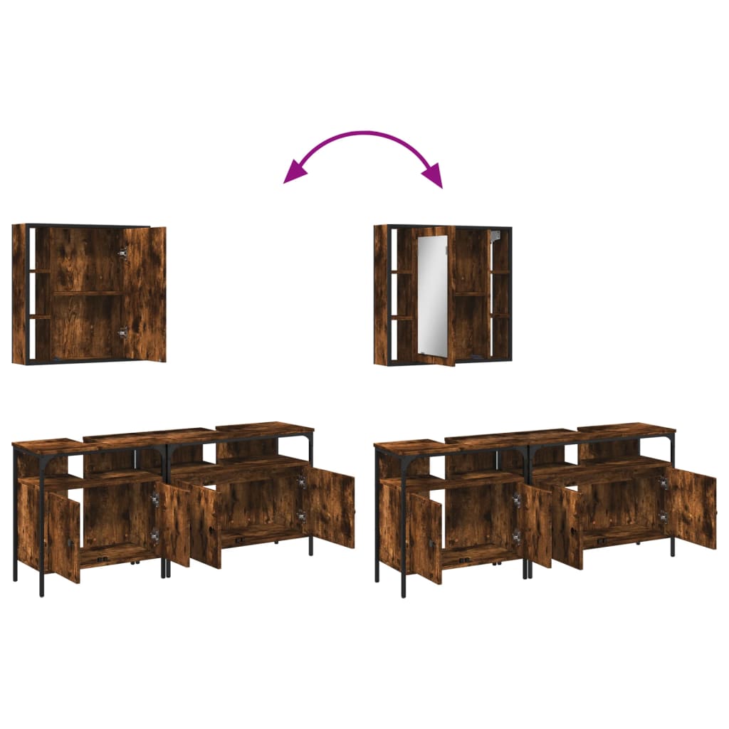 vidaXL 3-tlg. Badmöbel-Set Räuchereiche Holzwerkstoff