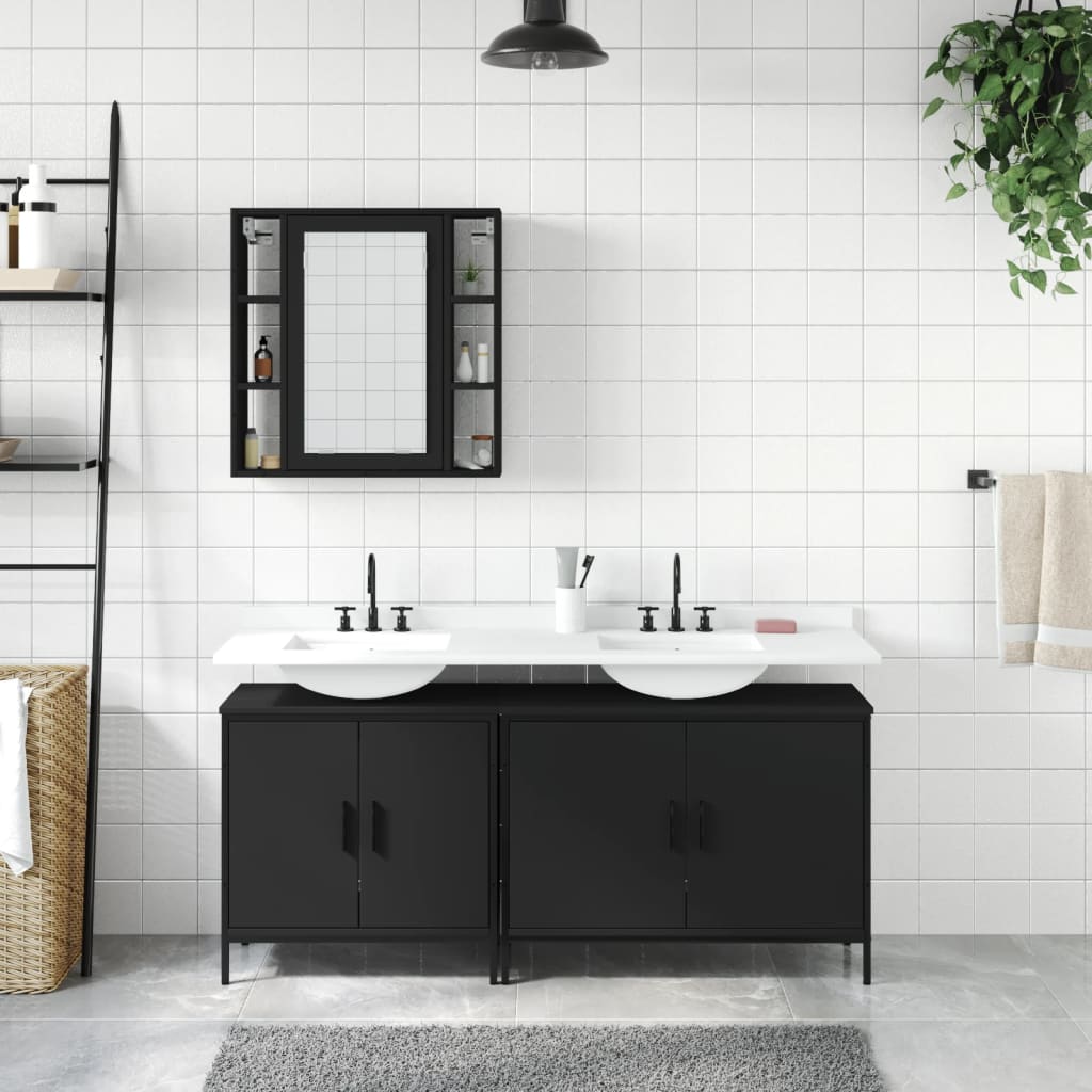 vidaXL Ensemble de meubles de salle de bain 3 pcs Noir Bois d'ingénierie