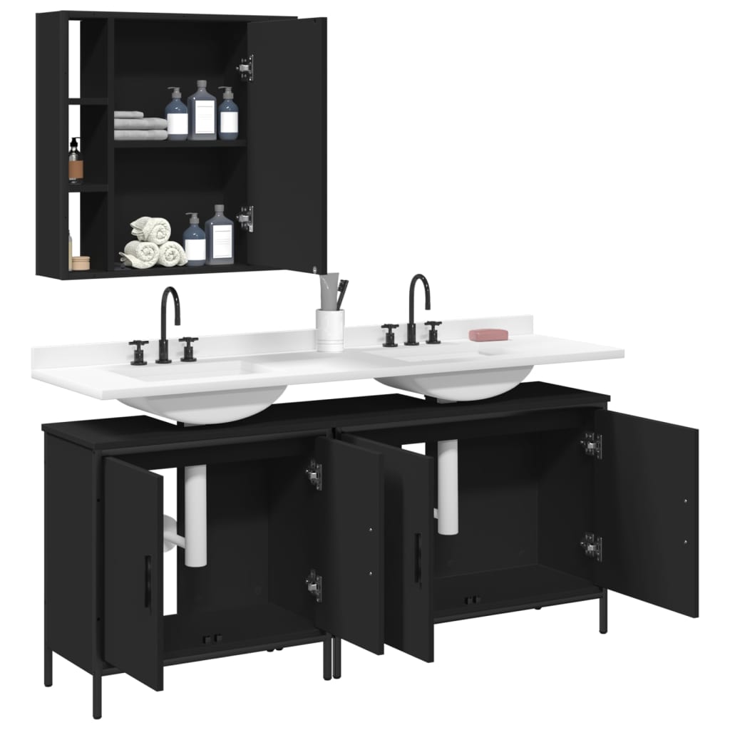 vidaXL Ensemble de meubles de salle de bain 3 pcs Noir Bois d'ingénierie