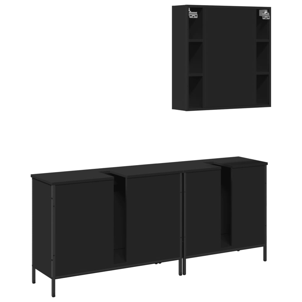 vidaXL Ensemble de meubles de salle de bain 3 pcs Noir Bois d'ingénierie
