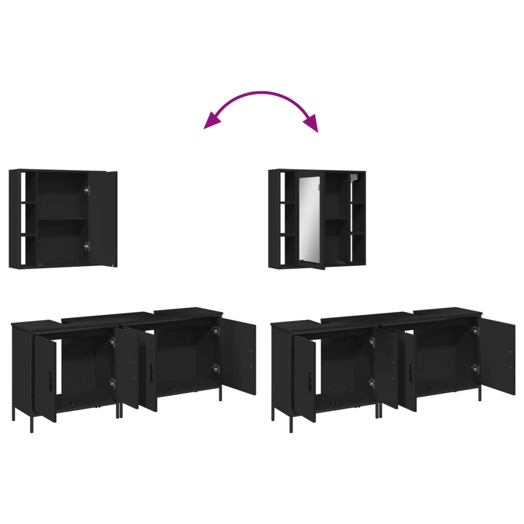 vidaXL Ensemble de meubles de salle de bain 3 pcs Noir Bois d'ingénierie