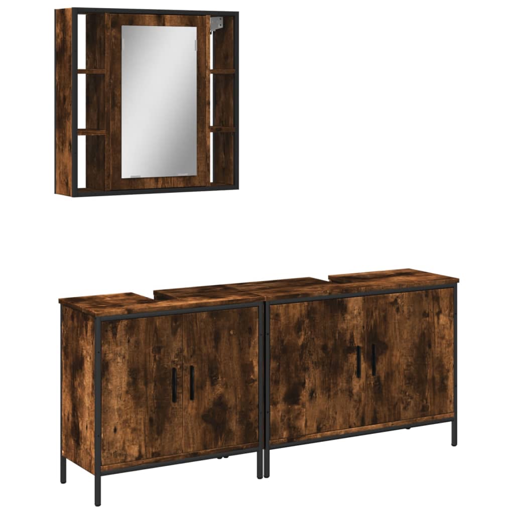 vidaXL Ensemble de meubles de salle de bain 3 pièces Chêne fumé Bois d'ingénierie