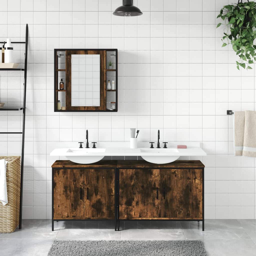 vidaXL Ensemble de meubles de salle de bain 3 pièces Chêne fumé Bois d'ingénierie