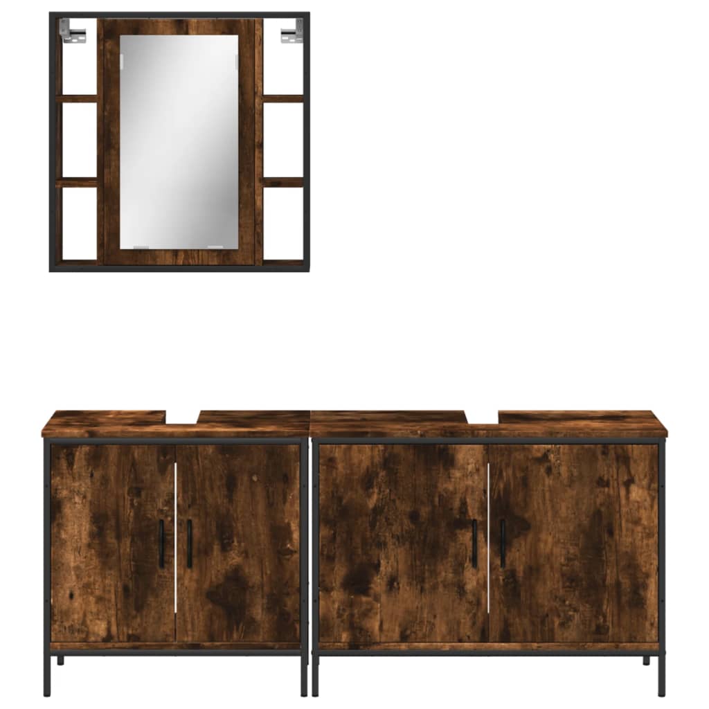 vidaXL Ensemble de meubles de salle de bain 3 pièces Chêne fumé Bois d'ingénierie