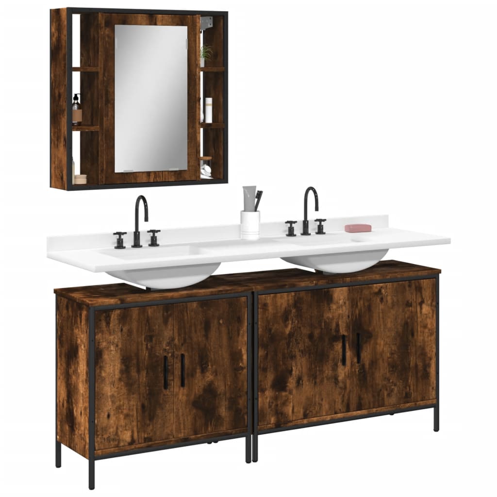 vidaXL Ensemble de meubles de salle de bain 3 pièces Chêne fumé Bois d'ingénierie