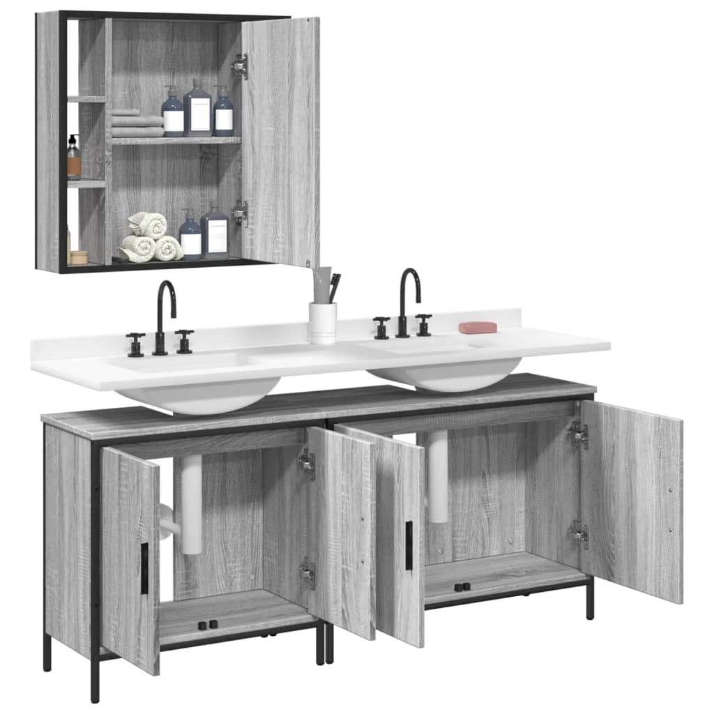 vidaXL Ensemble de meubles de salle de bain 3 pcs Gris Aggloméré Sonoma