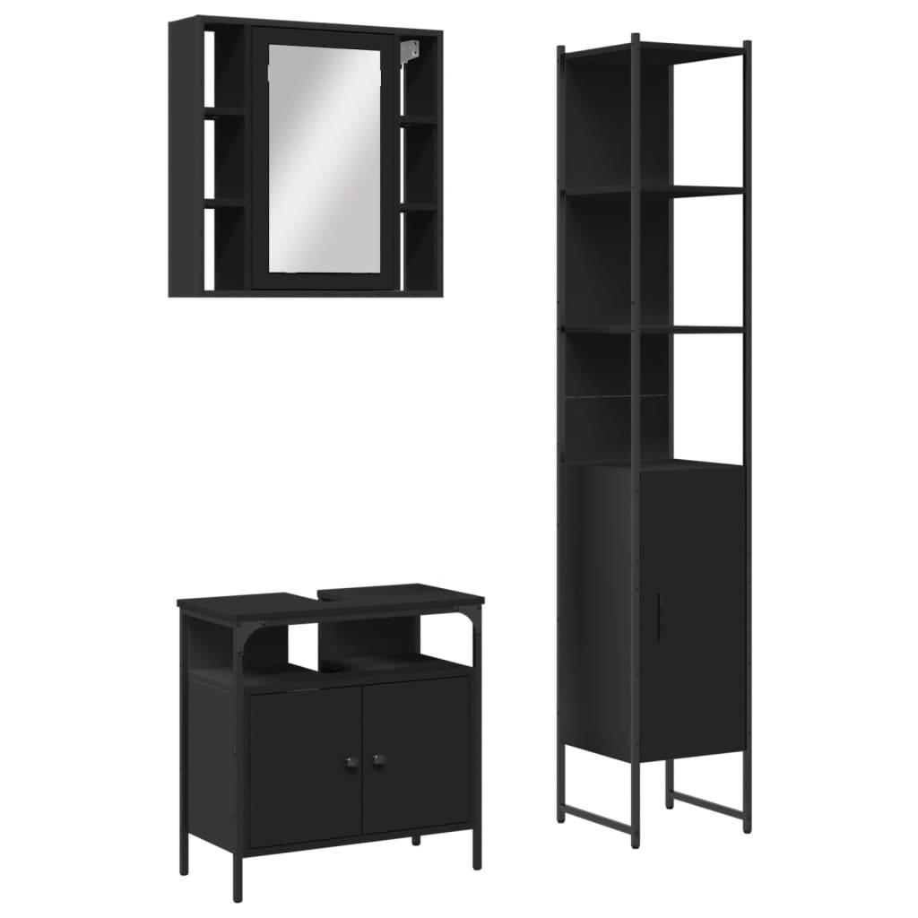 vidaXL Ensemble de meubles de salle de bain 3 pcs Noir Bois d'ingénierie