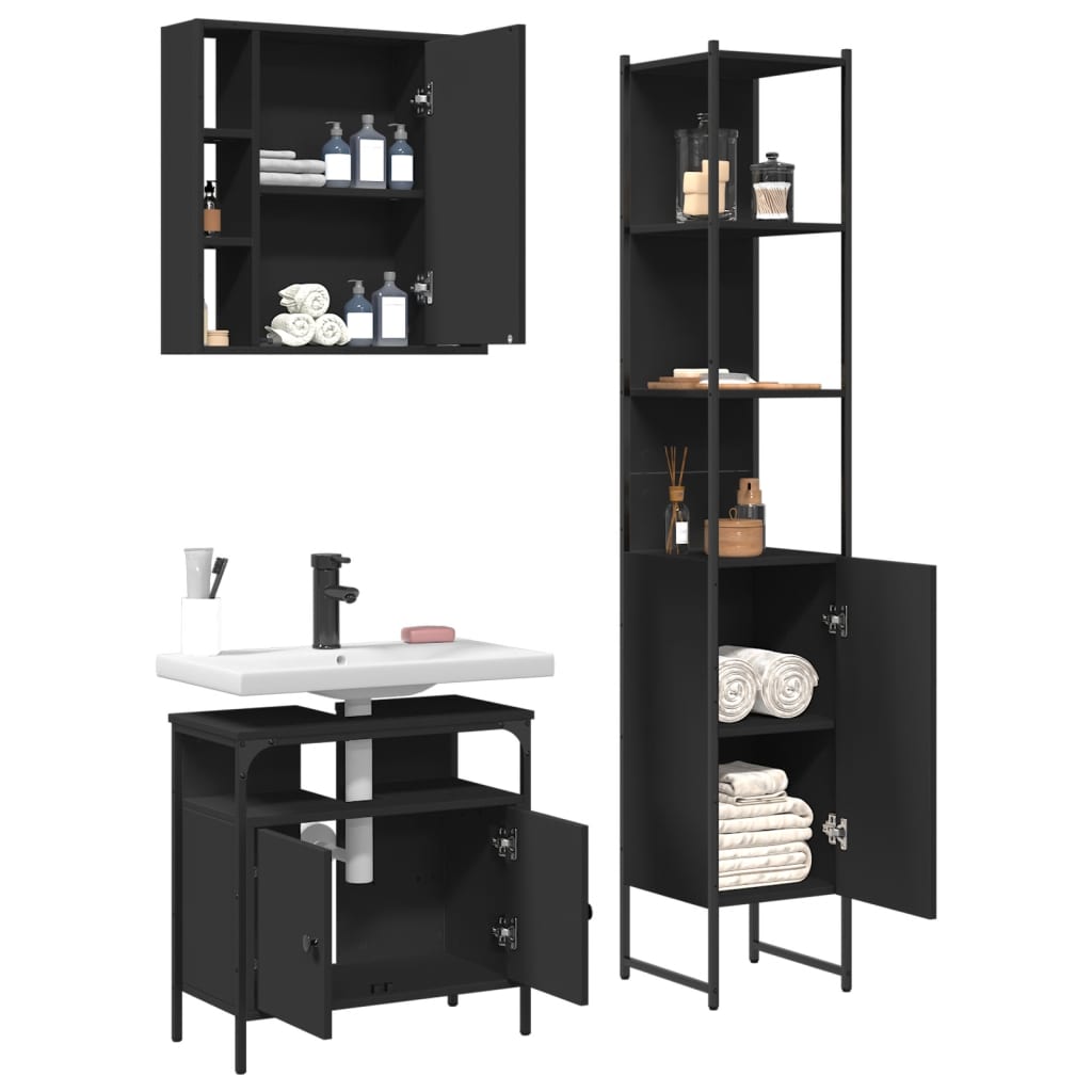 vidaXL Ensemble de meubles de salle de bain 3 pcs Noir Bois d'ingénierie
