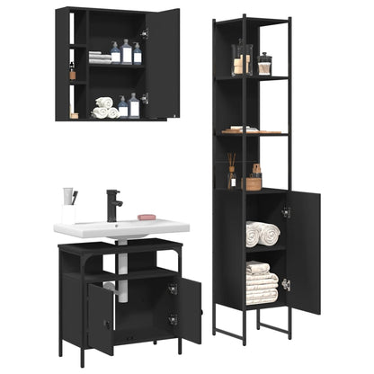 vidaXL Ensemble de meubles de salle de bain 3 pcs Noir Bois d'ingénierie