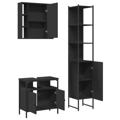 vidaXL Ensemble de meubles de salle de bain 3 pcs Noir Bois d'ingénierie