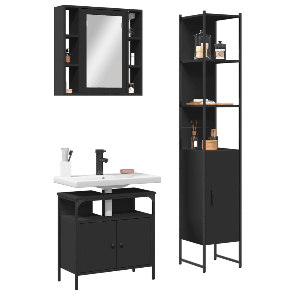 vidaXL Ensemble de meubles de salle de bain 3 pcs Noir Bois d'ingénierie