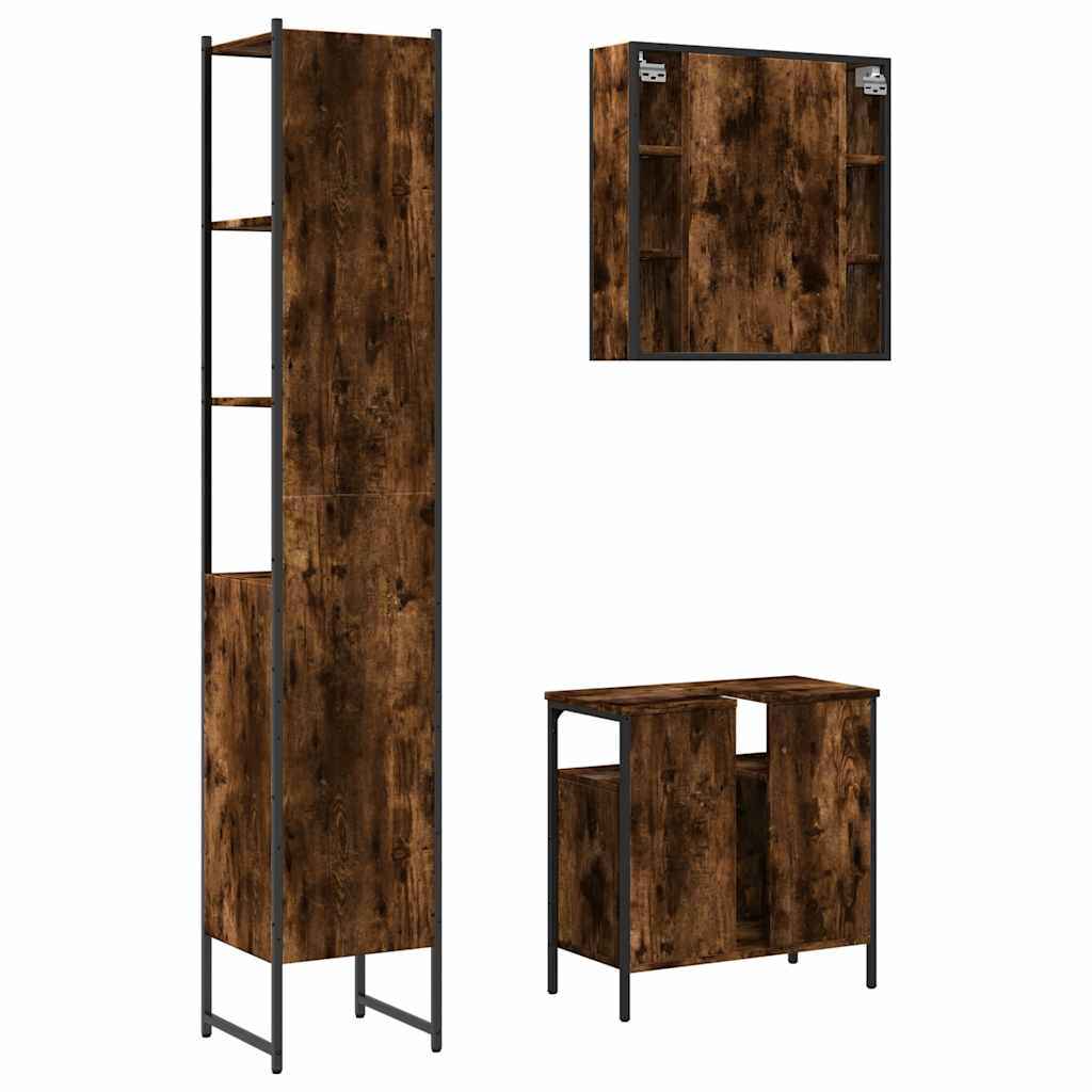 vidaXL Ensemble de meubles de salle de bain 3 pièces en bois d'ingénierie chêne fumé