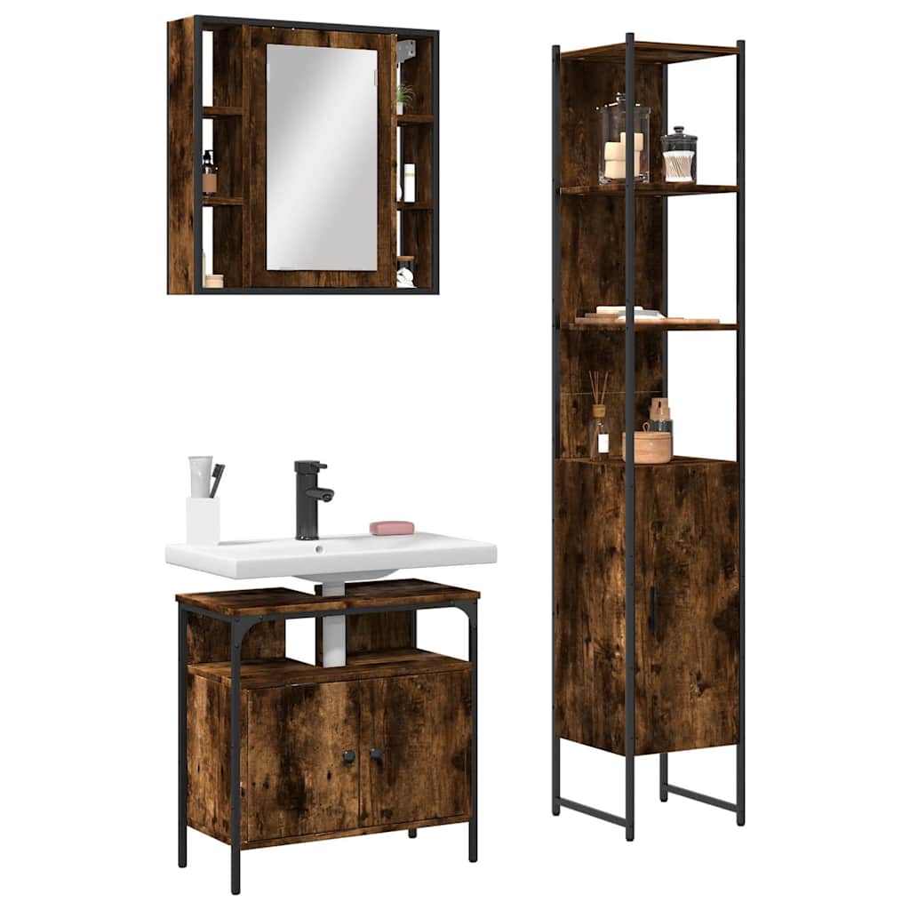 vidaXL Ensemble de meubles de salle de bain 3 pièces en bois d'ingénierie chêne fumé