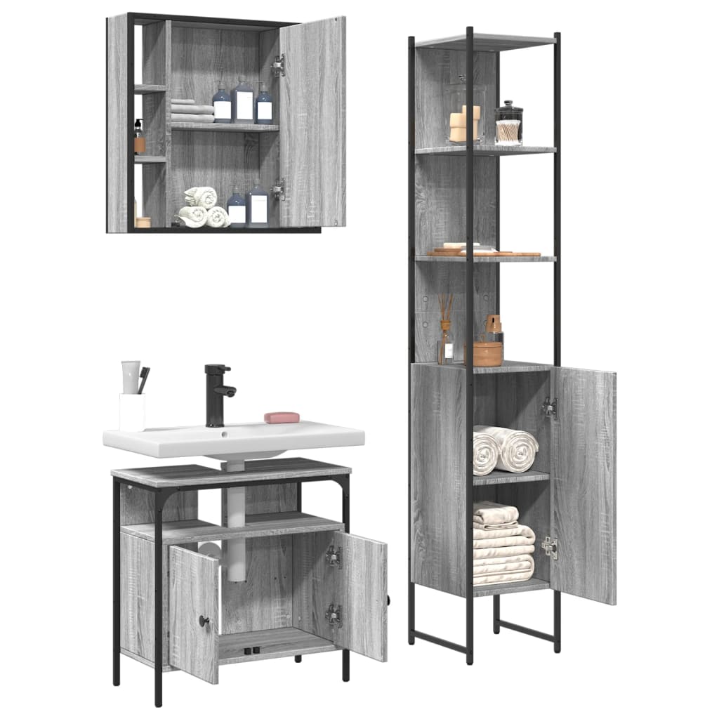 vidaXL Ensemble de meubles de salle de bain 3 pcs Gris Aggloméré Sonoma