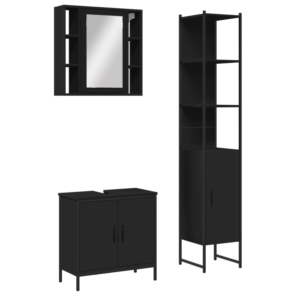 vidaXL 3-tlg. Badmöbel-Set Schwarz Holzwerkstoff