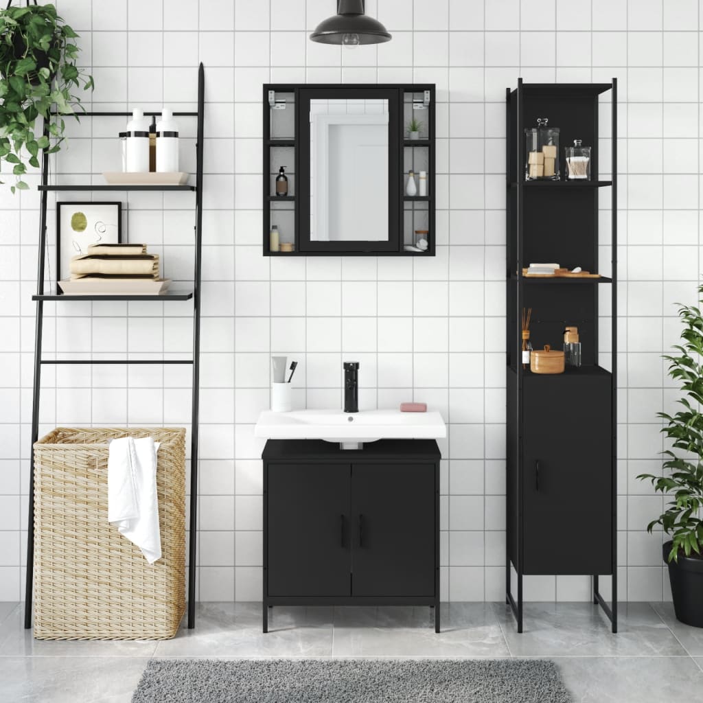 vidaXL 3-tlg. Badmöbel-Set Schwarz Holzwerkstoff
