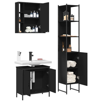 vidaXL 3-tlg. Badmöbel-Set Schwarz Holzwerkstoff