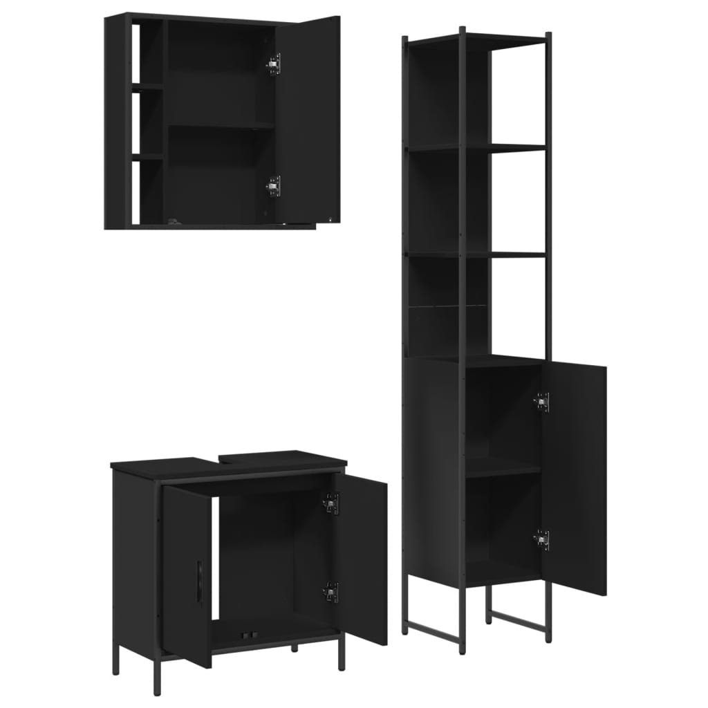 vidaXL 3-tlg. Badmöbel-Set Schwarz Holzwerkstoff
